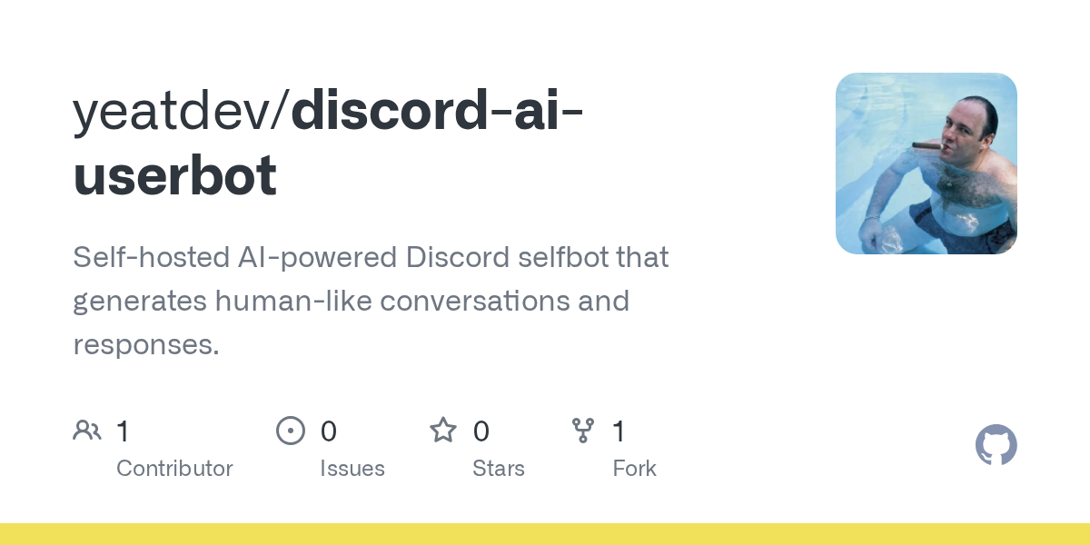yeatdev/discord-ai-userbot — GitHub paylaşım görseli