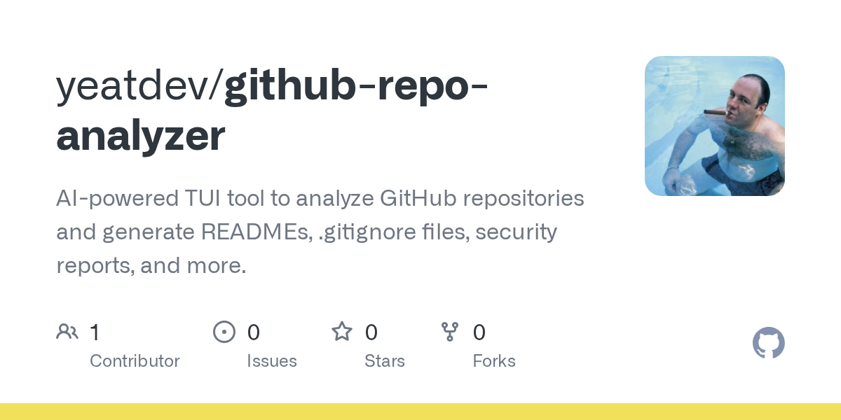 yeatdev/github-repo-analyzer — GitHub paylaşım görseli